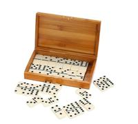 Aumotop Jeu de Voyage de Divertissement, Ensemble Dominos à Points Noirs avec Pièces Exquises Colorées dans Une Boîte en Bambou pour Un Transport et Un Rangement Pratiques