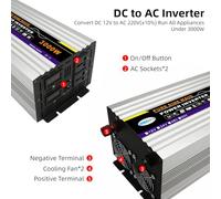 Aumotop Onduleur Sinusoïdal Pur Efficace 3000 W avec écran LCD pour Réfrigérateur, Sèche-Cheveux, Bouilloires, Cafetières, Idéal pour Les Activités Intérieures et Extérieures, Aluminium argenté
