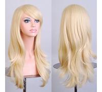Aumotop Perruque Longue Ondulée Résistante à la Chaleur, à la Mode pour Halloween, Cosplay, Costume de Fête pour Femmes, 27,6 Pouces, en Fiber Synthétique (Or clair)