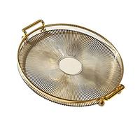 Aumotop Plateau Rond élégant avec Poignées et Design Transparent, Plateau de Service Polyvalent pour Cuisine, Salle de Bain, Salon, Matière Plastique Légère (Ambre Or)