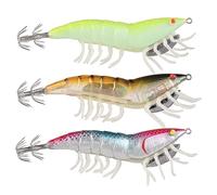 Aumotop Squid Lures with Glow in The Dark Feature | Plastique de haute qualité, design de crevettes réaliste, pêche de nuit, couleurs vives, ensemble de 3 pièces