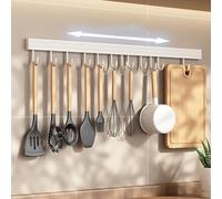 Aumotop Support à Crochets de Cuisine Mural, élégant Espace Blanc, Cintre à Ustensiles en Aluminium pour Cuisine Organisée, 1 unité (6 Crochets 30cm)