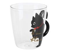 Aumotop Tasse pour Chat au Design Mignon, Tasse en Verre Transparent pour Enfants, capacité de 300 Ml, Idéale les Amoureux des Chats (En forme de chat noir)