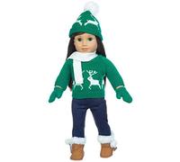 Aumotop Vêtements de Poupée Tenues Chaudes d'hiver Poupée de 18 Pouces Conception Unique Pull Lavable Pantalon écharpe Adaptés à Notre Génération Poupées Matériau en Peluche Fêtes Amusantes (Vert)
