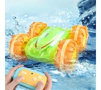 Aumotop Voiture Cascadeuse Télécommandée, Bateau Amphibie étanche, Rotation à 360° pour Garçons, Filles, Détection de Gestes, Tout Terrain, Jeux Aquatiques avec Lumières Froides, ABS Bleu