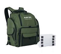 AUMTISC Sac à dos de pêche avec housse de protection contre la pluie et 4 plateaux, Vert