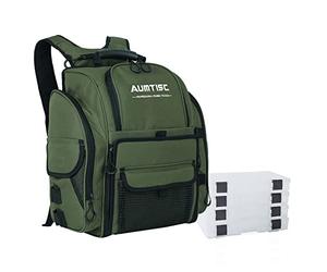 AUMTISC Sac à dos de pêche avec housse de protection contre la pluie et 4 plateaux, Vert