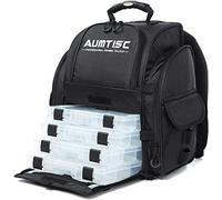 AUMTISC Sac à Dos de pêche Grand Sac de pêche avec Housse de Protection Contre la Pluie et boîte de pêche à 4 Plateaux Noir