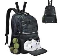 AUMTISC Sac à Dos de Tennis avec 2 Raquettes pour Homme et Femme, Sac à Dos avec Compartiment à Chaussures pour Raquette de Badminton, Squash, Padel et Accessoires (Black)