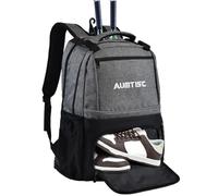 AUMTISC Sac à dos de tennis avec compartiment pour chaussures, sac de tennis pour femme et homme, sac de pagaie de pickleball, sacs à dos pour badminton, squash, grande capacité, sac de sport (Gray)