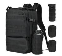AUMTISC Sac à dos tactique militaire, 35 l, avec 3 poches Molle, protection contre la pluie et porte-bouteille d'eau, Noir , L