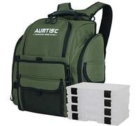 AUMTISC Sacs de pêche Grands sacs de pêche résistants à l'eau salée avec 4 plateaux de pêche Sacs de rangement pour pêche avec housse de protection contre la pluie vert