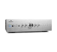 auna AV2-CD708 Amplificateur HiFi Sono stéréo (puissance de 600W max., égalisateur 3 bandes, 5 entrées RCA et une sortie RCA audio, télécommande, inox brossé) - argent