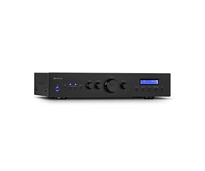 Auna Mini amplificateur stéréo HiFi - Amplificateur Hi-Fi avec régulateur des basses et des aigus - Amplificateur audio 2 canaux - Amplificateur stéréo et haut-parleur avec télécommande et radio DAB