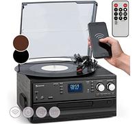 Auna Platine Vinyle Bluetooth, Tourne Disque Vinyle CD Bluetooth avec Haut Parleur, Tourne-disques Audio 33 Tours, Chaine HiFi avec Platine Lecteur Vinyles Vintage, Rétro