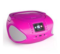 Auna Roadie Smart Lecteur CD Portable - Bluetooth Boombox avec Radio Dab+/FM/Internet, Lecteur CD/Mp3, Écran Tft 2,4", Batterie, Haut-Parleurs 3W, USB/Aux, Rose
