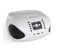 AUNA Roadie Smart Lecteur CD Portable - Bluetooth Boombox avec Radio Dab+/FM/Internet, Lecteur CD/Mp3, Écran Tft 2,4", Batterie, Haut-Parleurs 3W, USB/Aux, Blanc