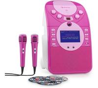 auna Screenstar - Chaîne karaoké avec caméra, lecteur CD, port USB et SD, 2 micros et 3CD+G - écran couleur 9cm - rose