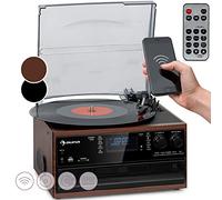 Auna Tourne-disque pour disques vinyles, tourne-disque avec haut-parleur, lecteur CD, radio USB et DAB, tourne-disque au design rétro, lecteur vinyle moderne, platine avec Bluetooth