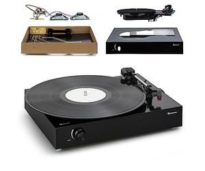 Auna Tourne-disque vinyle rétro portable avec haut-parleurs intégrés, système stéréo domestique avec entrée auxiliaire