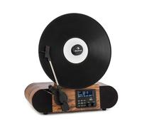 Auna Platine vinyle Verticalo SE – Tuner DAB, SB & Bluetooth – 3 vitesses – Bois marron