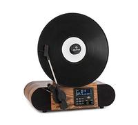 AUNA Verticalo Se - Platine Vinyle, Tourne Disque, 33/45/78 t/Min, Haut-parleurs stéréo, Port USB Compatible MP3, Bluetooth, Entrée AUX, Tuner Dab+, Tuner FM - Bois