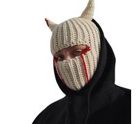 Aunaeyw Bonnet tricoté Y2k avec corne de diable à 1 trou - Cagoule au crochet - Masque de ski Shiesty - Bonnet d'hiver chaud et coupe-vent - Accessoires grunge, ecru, Taille unique