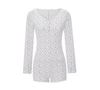 Aunaeyw Combinaison courte une pièce pour femme, manches longues, imprimé floral, col en V, pyjama boutonné pour yoga, coupe ajustée (rose-2, S)