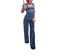 Aunaeyw Costume d'Halloween deux pièces pour femme - Poupée tueur de monsieur de monsieur effrayant - Wanna Play - Body Chucky, d-bleu, M