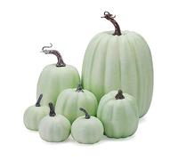 Aunaeyw Lot de 7 citrouilles artificielles en mousse orange pour Halloween, Thanksgiving, Halloween, fête à la maison (vert clair)