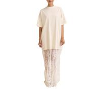 Aunaeyw Robe longue en dentelle patchwork à manches courtes et col rond pour femme - Robe ample en maille transparente - Décontractée, jaune, L