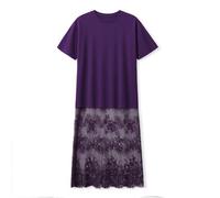 Aunaeyw Robe longue en dentelle patchwork à manches courtes et col rond pour femme - Robe ample en maille transparente - Décontractée, marron foncé, M