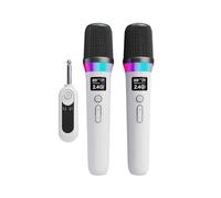 Aundhegrtt 1 à 2 Microphones sans avec Récepteur, Haut-Parleur Intelligent avec IA, Système de Mixage Multi-Effets Sonores pour Karaoké, Blanc