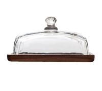 Aundhegrtt Beurrier avec Couvercle Beurriers en Verre Couvercle Hermétique Garde Le Beurre Tendre Fabriqué en Verre et en Bois.