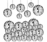 Aundhegrtt Boules à Miroir Réfléchissantes Argentées Suspendues, Pack de 28, Décorations de Fête de Boule Disco, Ornements des Années 70.