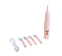 Aundhegrtt Brosse à Dents Électrique Rotative pour Enfants, Brosse à Poils Souples à 4 Têtes pour un Usage Domestique, Nettoyage des Dents et Soins de L'Hygiène Bucco-Dentaire, Rose.