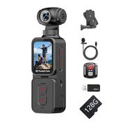 Aundhegrtt Caméra de Sport 5K Antion avec Objectif Grand Angle Rotatif à 270°, Caméra d'action Portable avec Enregistreur Vidéo de Poche et Batterie de 128 Go