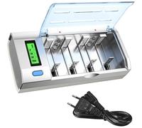 Aundhegrtt Chargeur de Batterie avec Écran LCD, Système de Charge Intelligent Universel pour Piles AA/AAA/SC/C/D, Adaptateur Secteur EU Inclus.