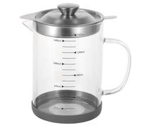 Aundhegrtt Conteneur à Graisse Premium de 1,5 L pour Bacon - Filtre en Acier Inoxydable, Verre Borosilicate, Base Antidérapante avec Passoire Incluse.