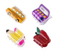 Aundhegrtt Ensemble de 4PCS de Griffes Amusantes en Forme de Bus Scolaire, Accessoires pour Tenues D'Enseignants et D'Élèves, Cadeaux Mignons pour Enseignants.