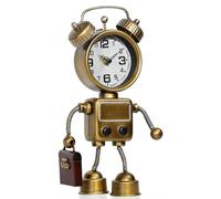 Aundhegrtt Horloge de Table Robot Figurines de Robot Horloge de Bureau et D'Étagère Rétro en Métal à Double Cloche Fonctionne sur Batterie