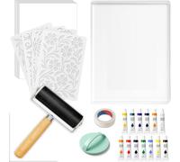 Aundhegrtt Kit de Plaque D'Impression en Gel, avec Plaque en Gel de 8" X 10", Rouleau, Peintures Aquarelle, Papier D'Impression A4 et Outils Essentiels.