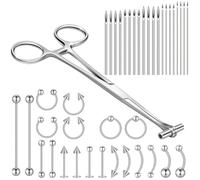 Aundhegrtt Kit D'Outils de Piercing Corporel 41 Pièces Comprend des Forceps pour Septum, une Pince de Piercing et des Pinces, 20 Aiguilles de Piercing en Acier Inoxydable, 20 Pièces de