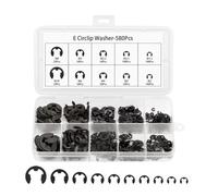 Aundhegrtt Kit E-Clip (580PCS), Anneau de Retenue Externe en Acier au Noir de 10 Tailles M1.5-M10 pour Roulements, Pignons et Poulies.
