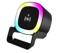 Aundhegrtt Lampe de Nuit Multifonction 4 en 1 avec Haut-Parleur Bluetooth et Charge sans de 15W pour Chambre, Noire.
