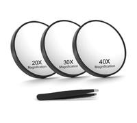 Aundhegrtt Miroir Grossissant 20X/30X/40X avec Ventouses et Pince à Épiler - Miroir de Maquillage Grossissant de Voyage pour L'Épilation des Sourcils