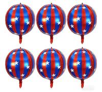Aundhegrtt Pack de 6 Ballons en Foil Étoile Rayée de 22 Pouces, Ballons 4D Rouges et Bleus à 360 Degrés pour Décorations de Cirque, Rouge + Bleu.