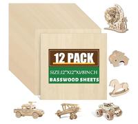 Aundhegrtt pour Artisanat, Pack de 12 Feuilles de Bois de Tilleul Non de 1/8 X 12 X 12 Pouces pour Découpe, Gravure et Brûlage.