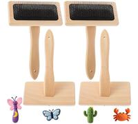 Aundhegrtt pour Le Set de Cardeurs en Laine et Brosse de Cardage avec Poignée en Bois - 4 Pièces à Main pour Outils en Laine pour Travaux de et de Fibre, Projet de Toilettage pour Animaux.
