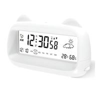 Aundhegrtt Réveil Numérique avec Affichage, Rétroéclairage de la Semaine, Capteur de Température et D'Humidité, pour Enfants et Adultes, Fonctionnant sur Batterie, en Forme de Chat.